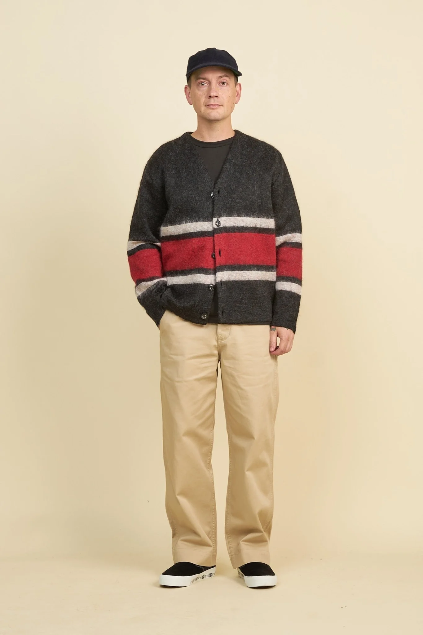 Rats Border Mohair Knit Cardigan - Black - Image 2
