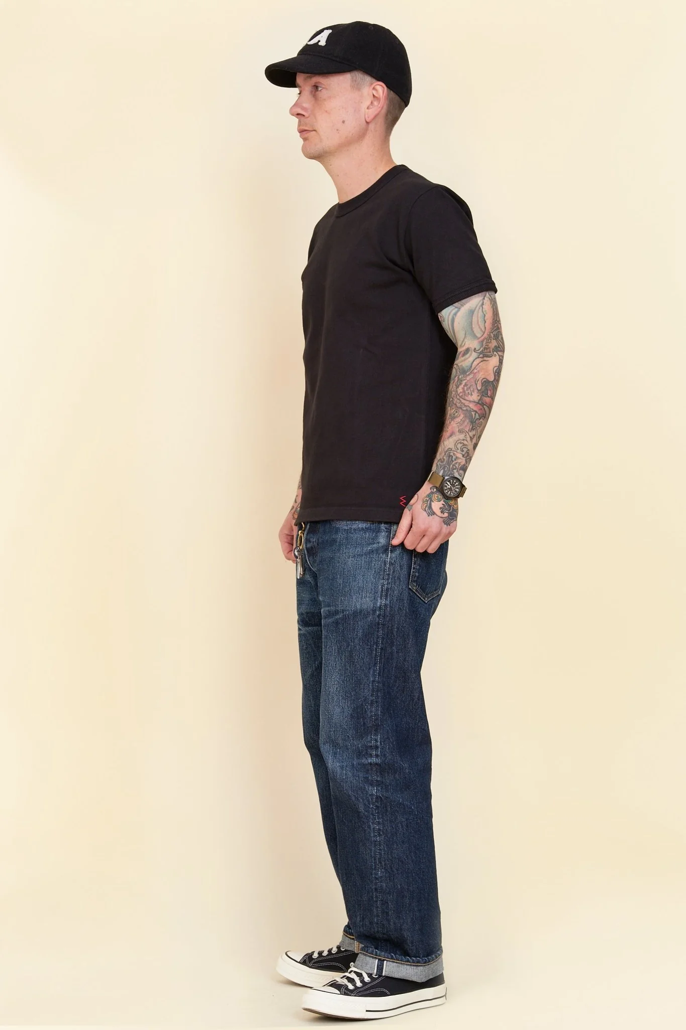 Iron Heart 11oz Cotton Knit Crew Neck T-Shirt - Black - Image 4