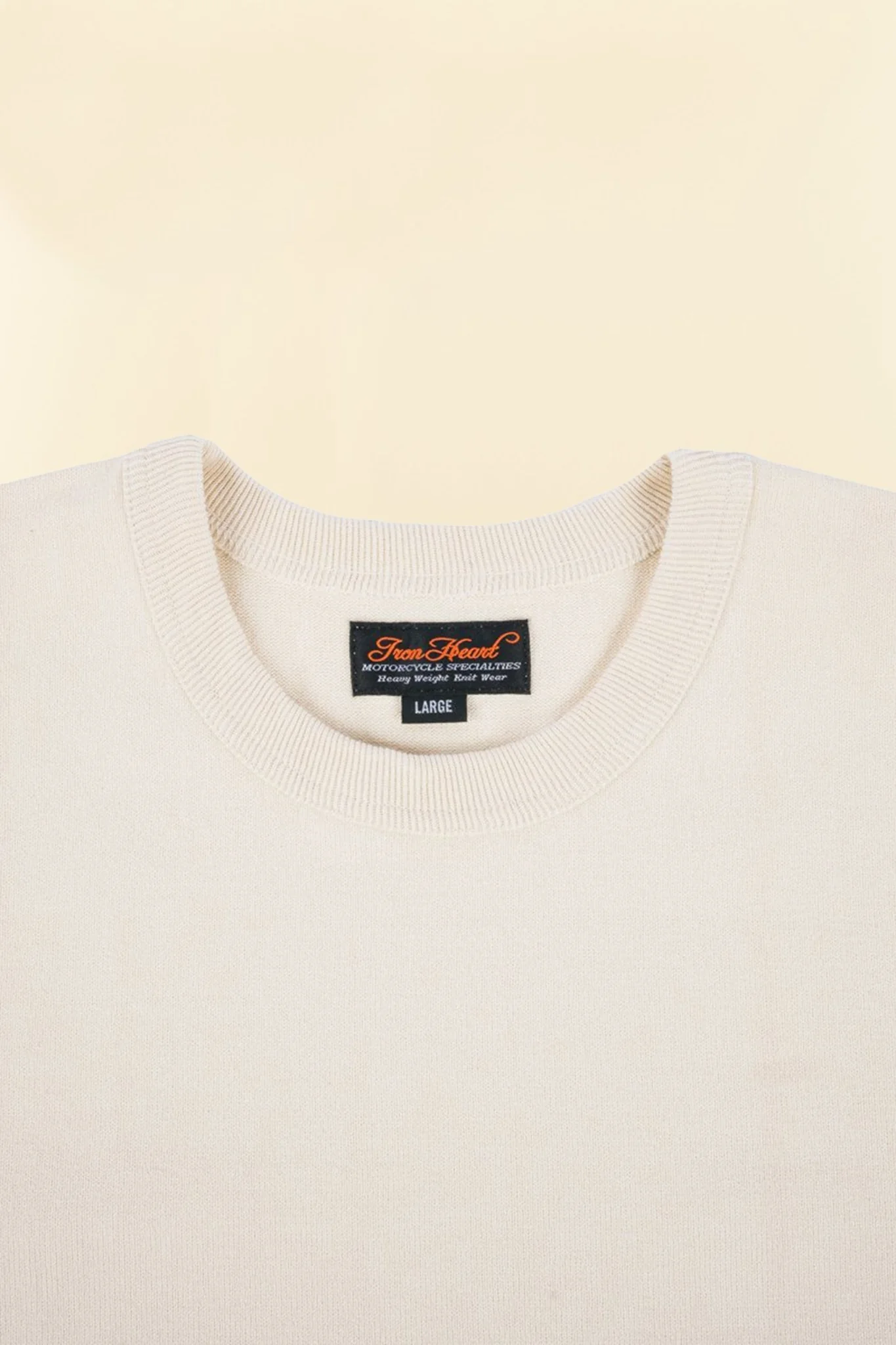 Iron Heart 11oz Cotton Knit Crew Neck T-Shirt - Cream - Image 3
