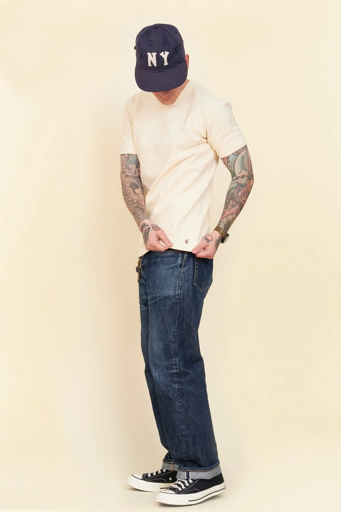 Iron Heart 11oz Cotton Knit Crew Neck T-Shirt - Cream - Image 4