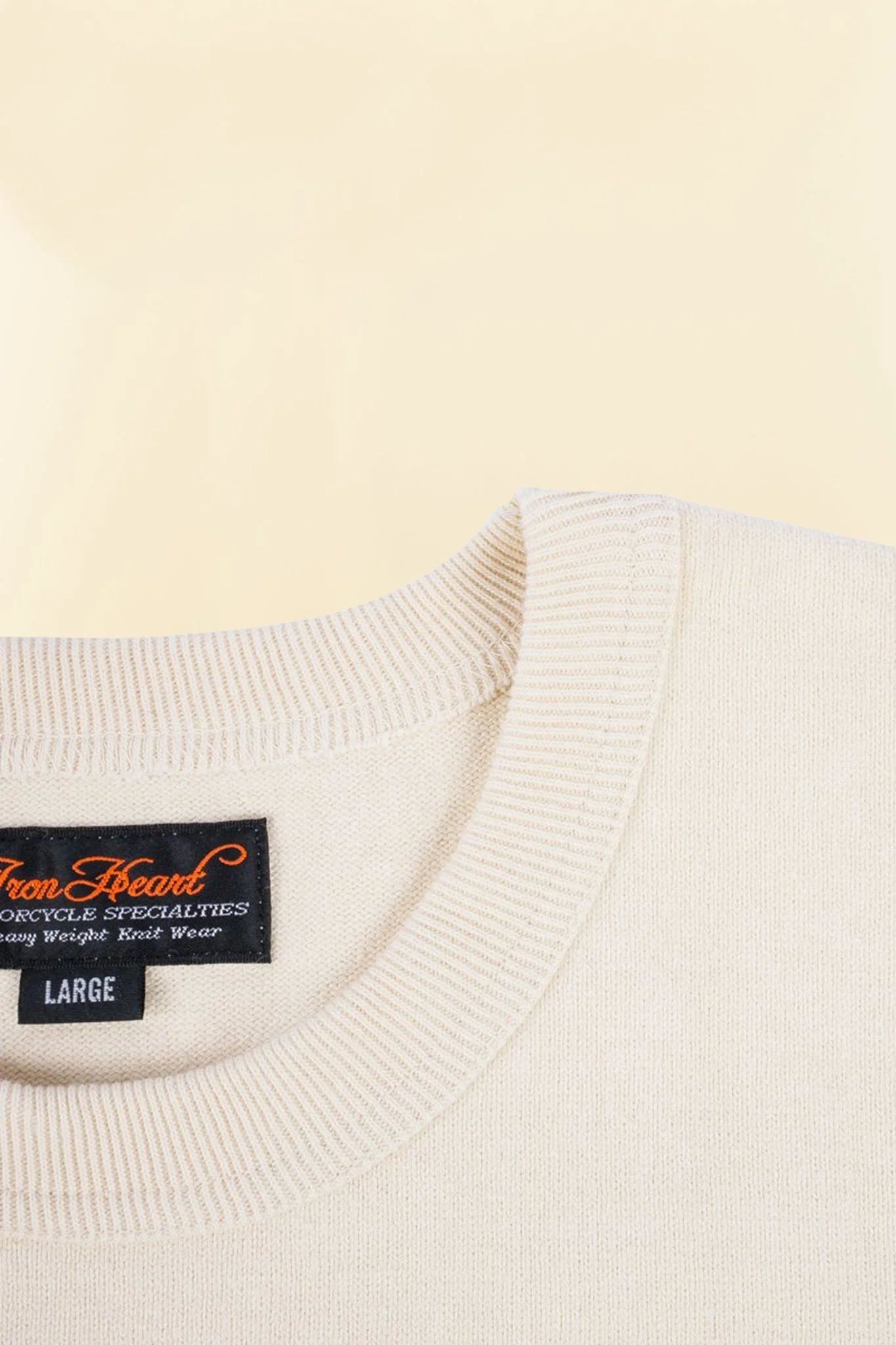 Iron Heart 11oz Cotton Knit Crew Neck T-Shirt - Cream - Image 5