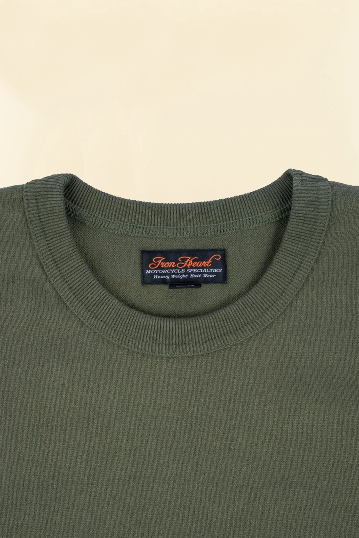 Iron Heart 11oz Cotton Knit Crew Neck T-Shirt - Olive - Image 3
