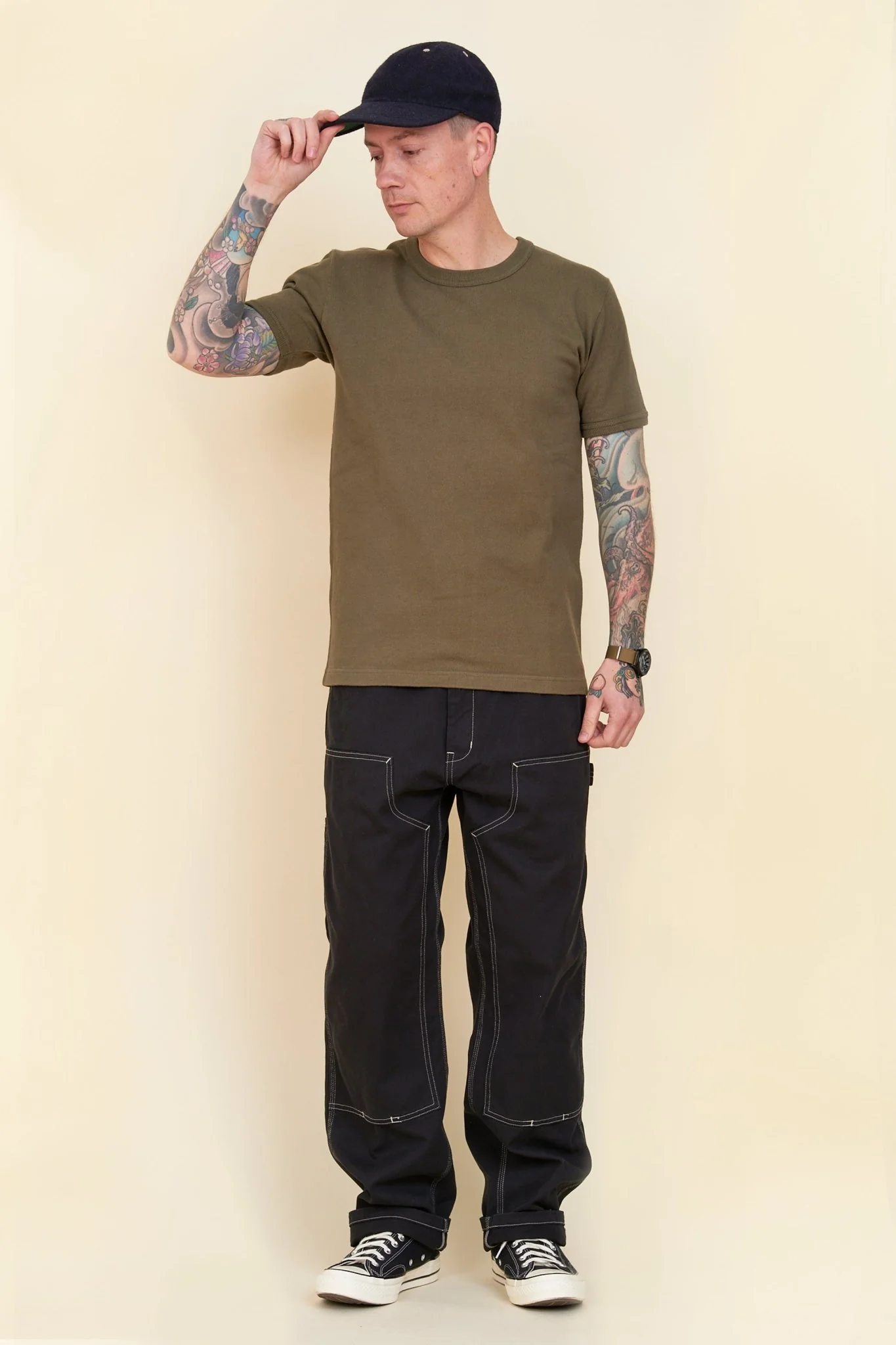 Iron Heart 11oz Cotton Knit Crew Neck T-Shirt - Olive - Image 4