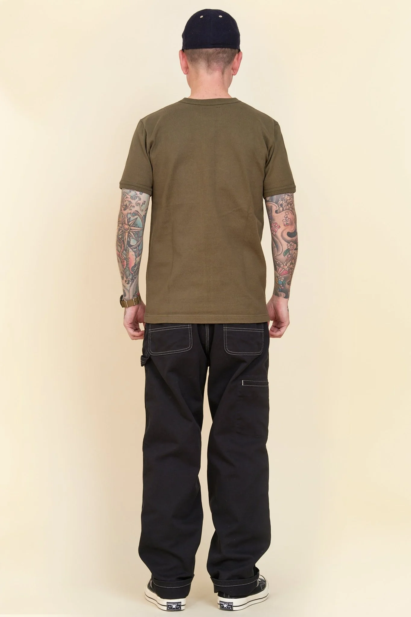 Iron Heart 11oz Cotton Knit Crew Neck T-Shirt - Olive - Image 6