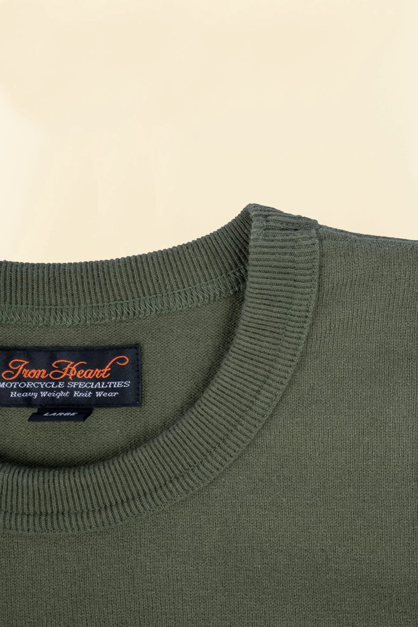Iron Heart 11oz Cotton Knit Crew Neck T-Shirt - Olive - Image 7
