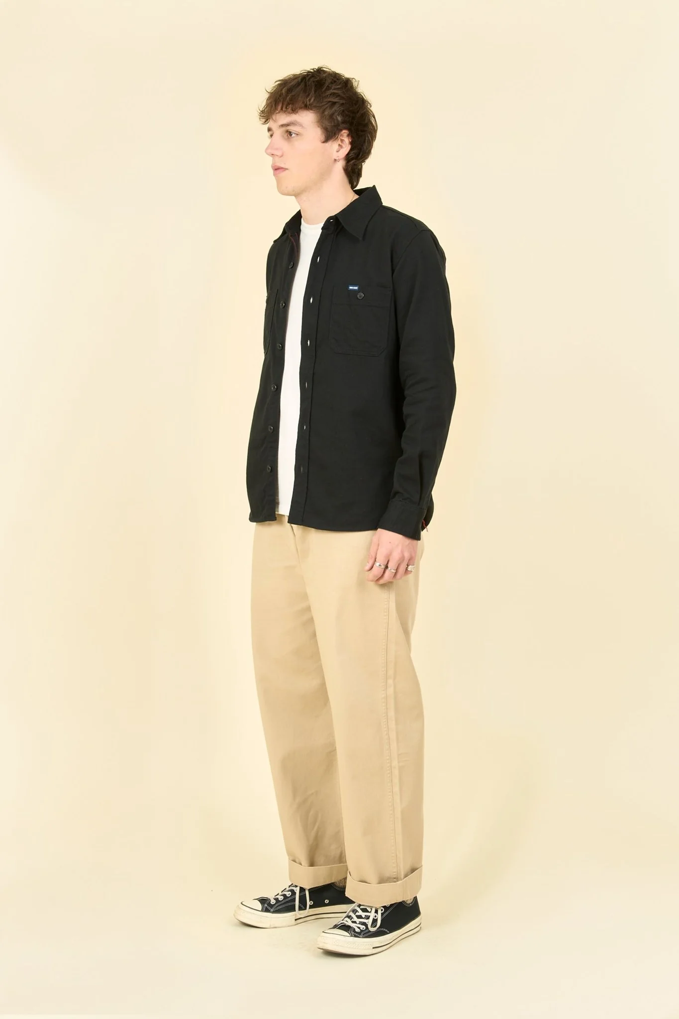 Iron Heart 9oz Cotton Linen Work Shirt - Black - Image 4