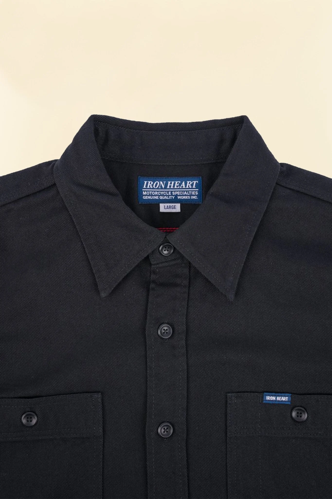 Iron Heart 9oz Cotton Linen Work Shirt - Black - Image 5