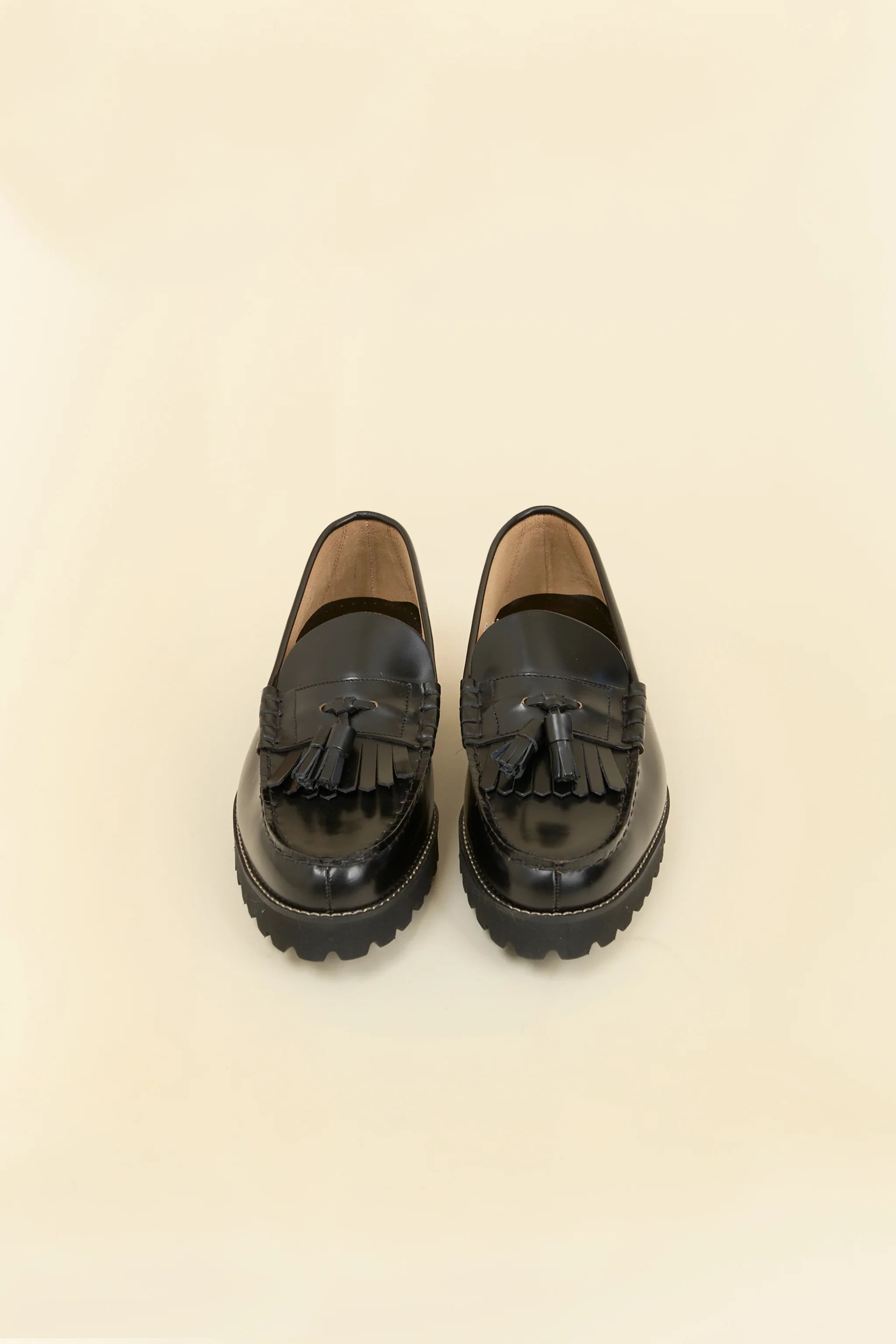 Kenford Shoes Tank Sole Quilt Tassel Loafer - Black - Image 4