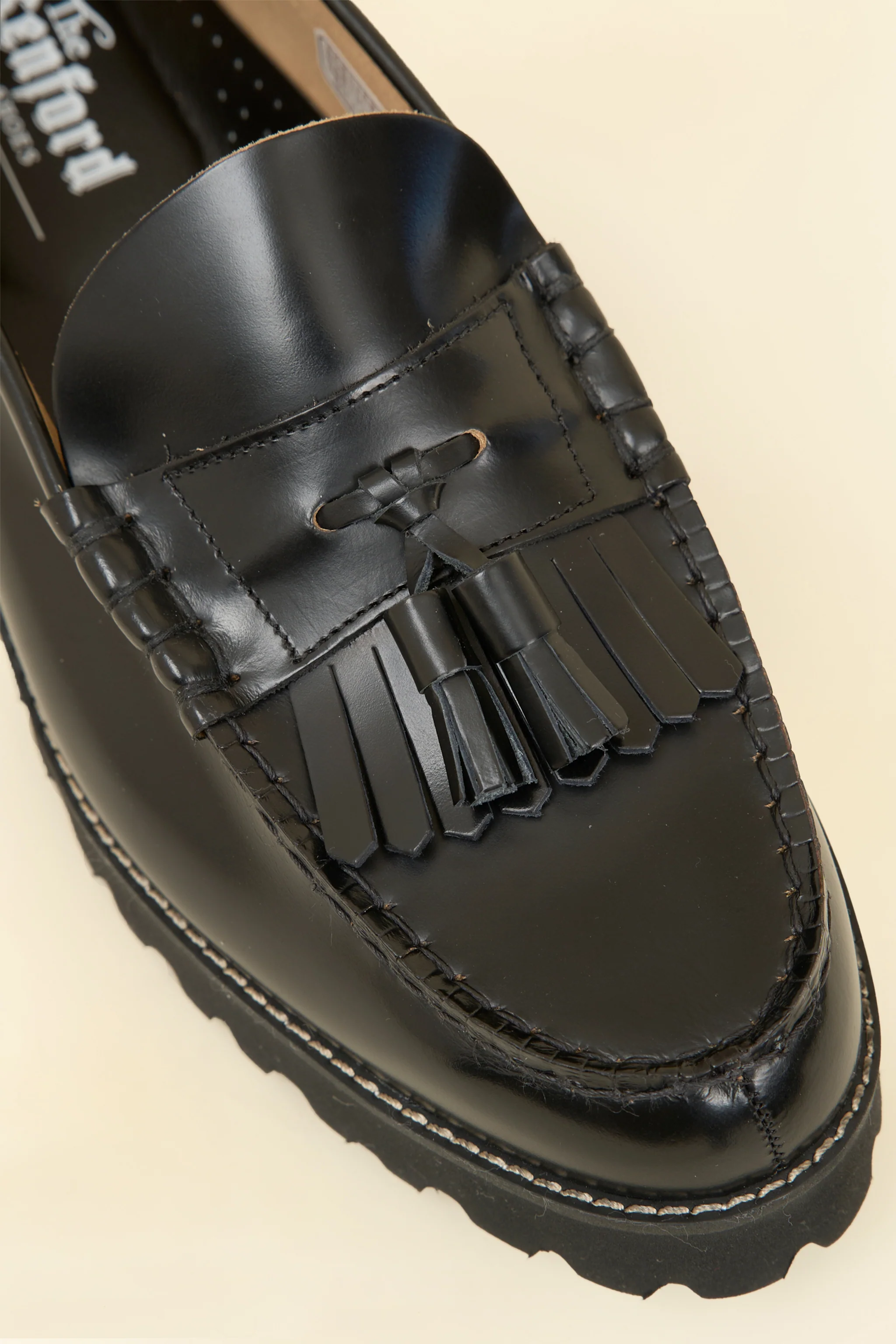 Kenford Shoes Tank Sole Quilt Tassel Loafer - Black - Image 7