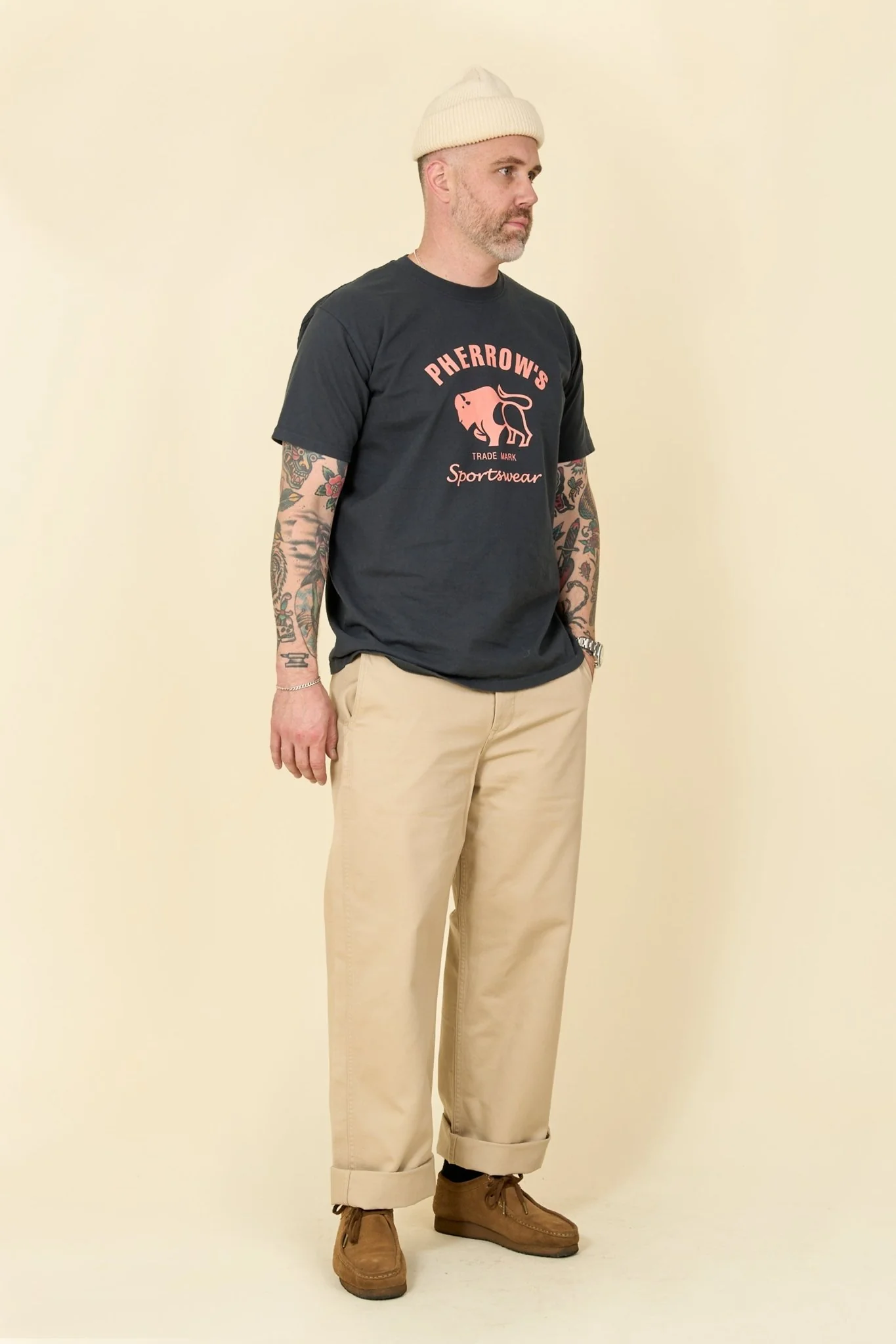Pherrow's Classic Buffalo Print T-Shirt - Sulphur Black - Image 4