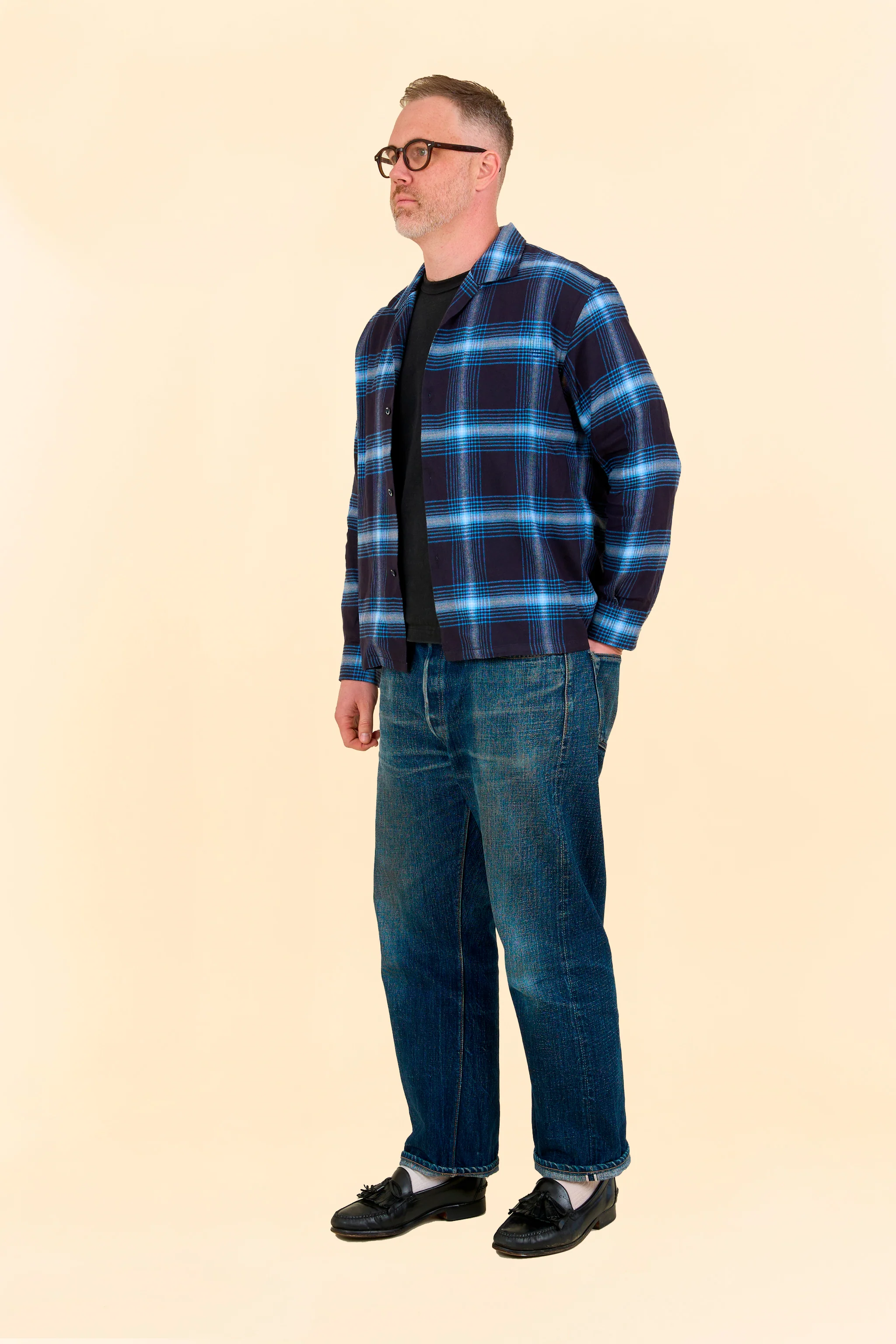 Rats Cotton Rayon Check Shirt - Navy - Image 2