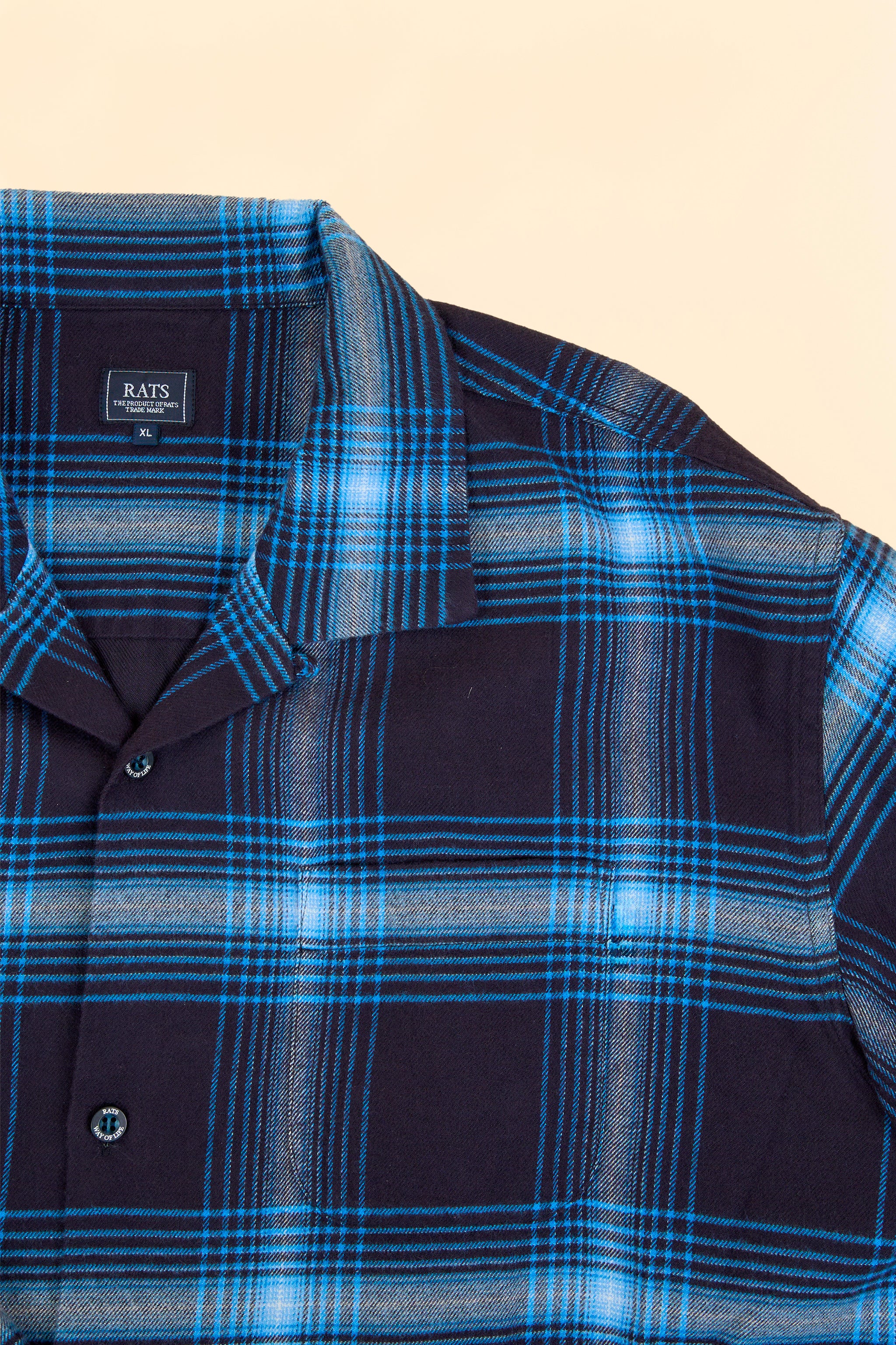 Rats Cotton Rayon Check Shirt - Navy - Image 8