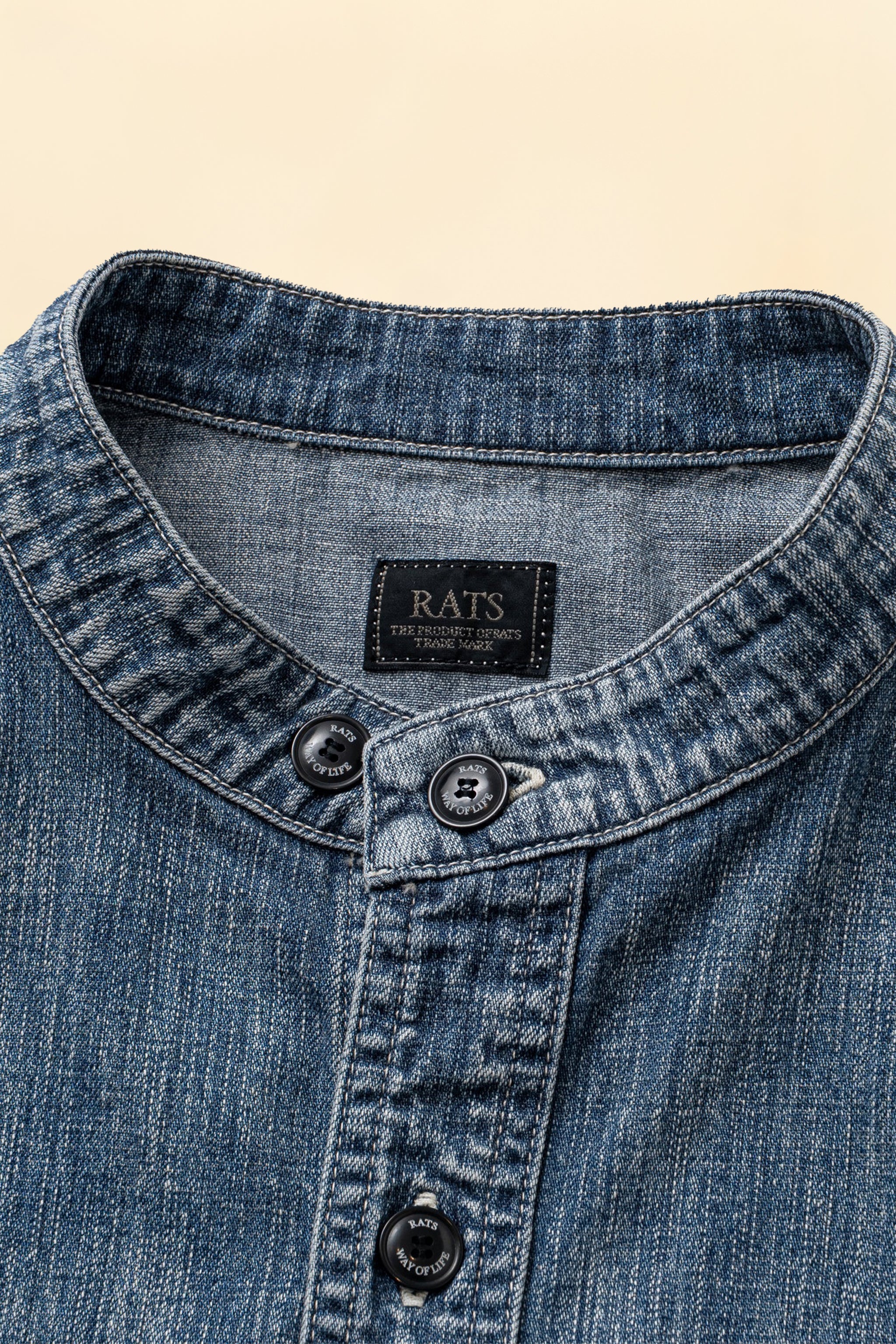 Rats Stand Collar Denim Shirt Indigo - Image 6