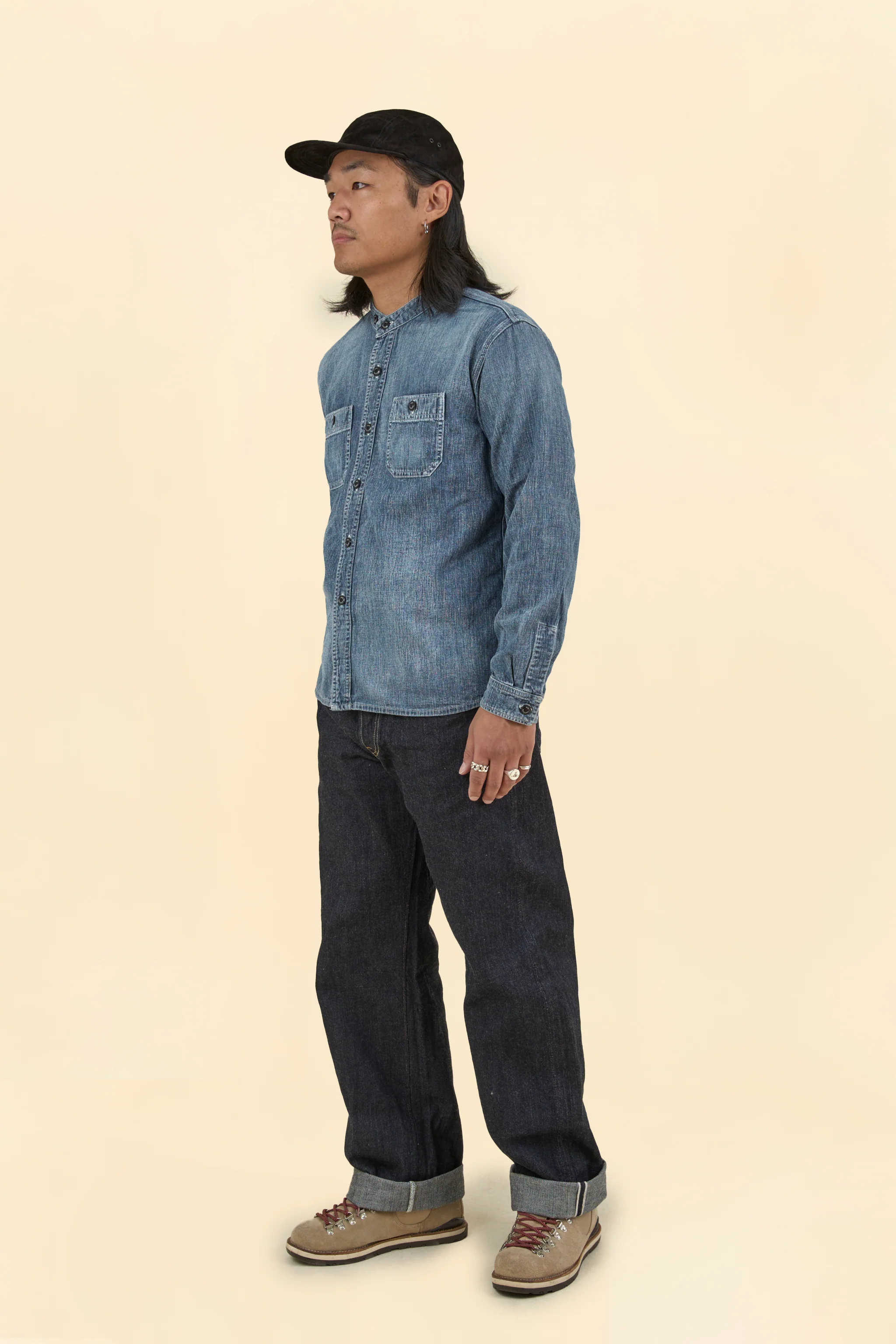 Rats Stand Collar Denim Shirt Indigo - Image 8