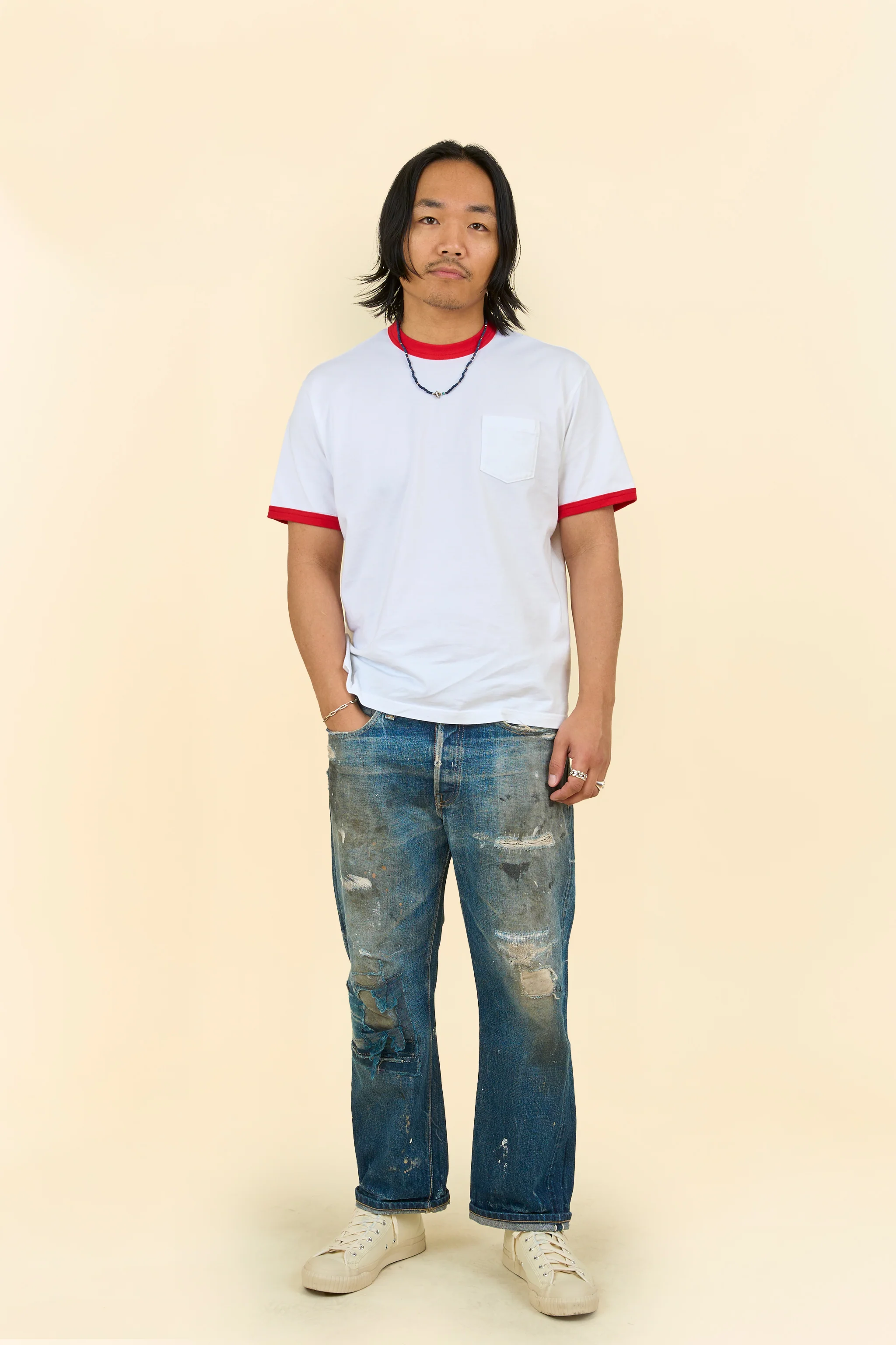 Rats Trim Pocket T-Shirt - White/Red - Image 2