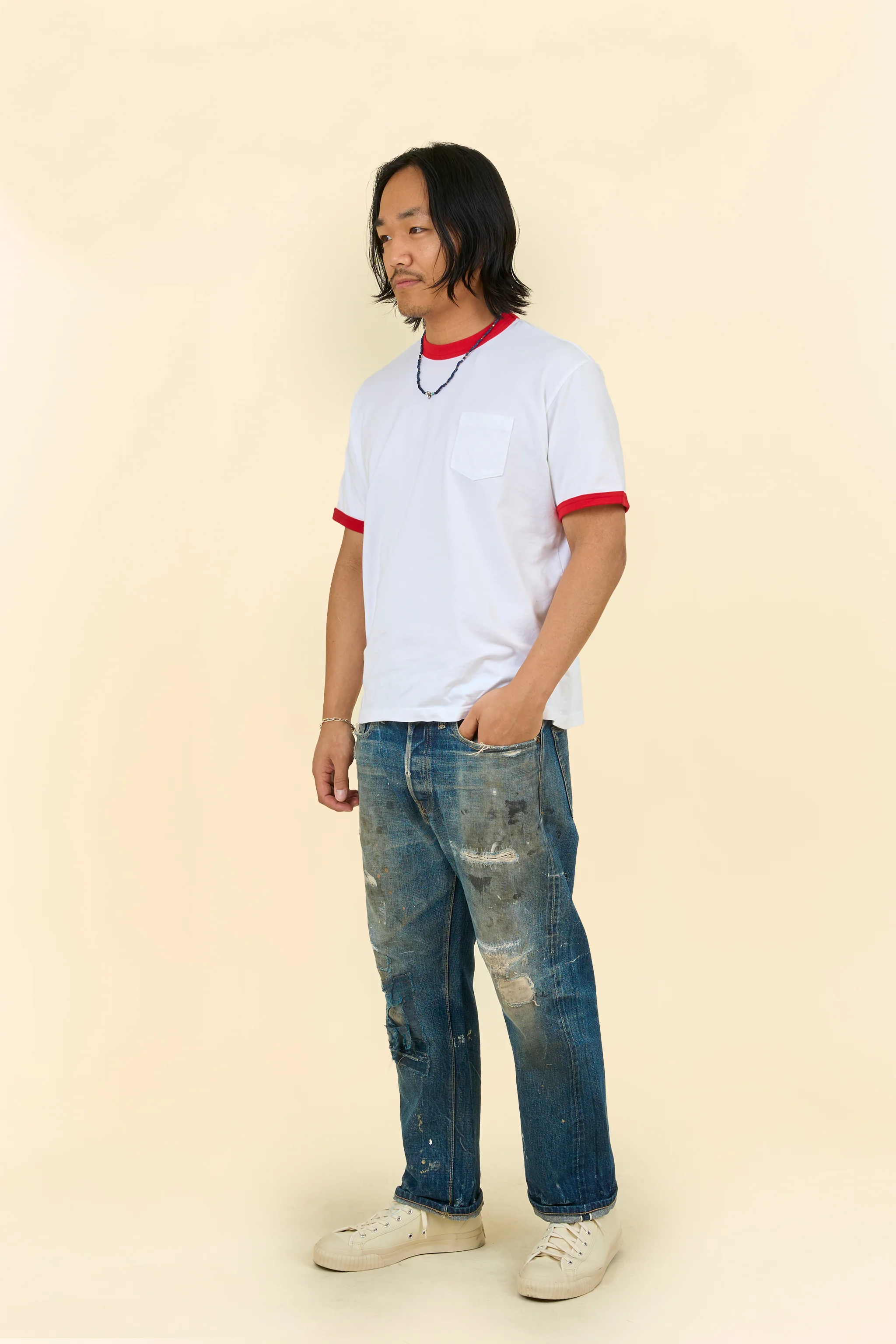Rats Trim Pocket T-Shirt - White/Red - Image 3