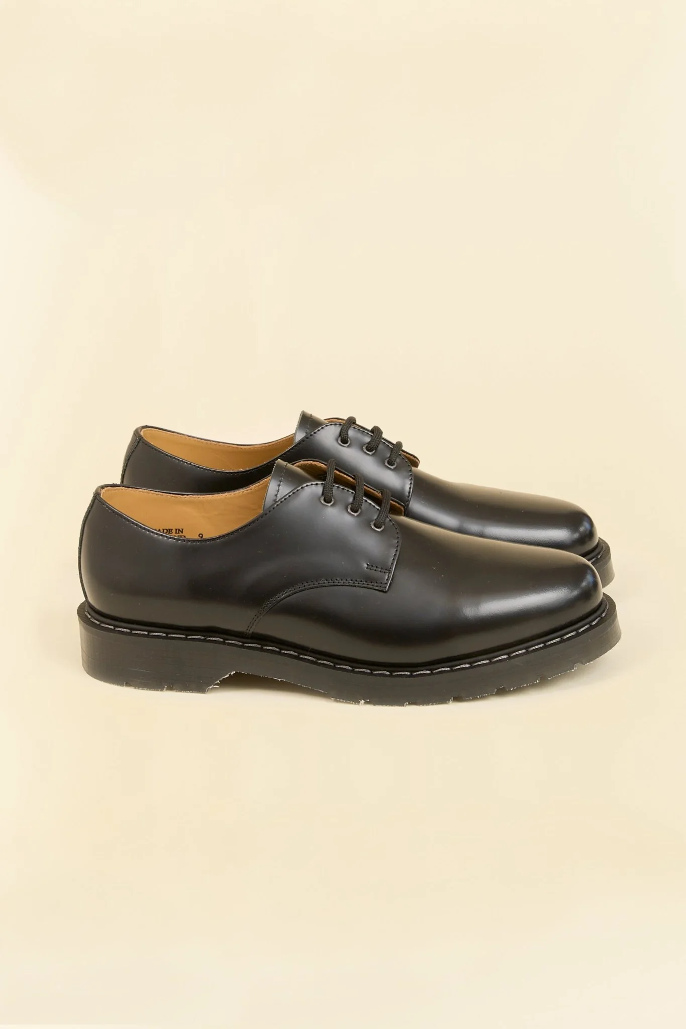 Solovair 3 Eye Gibson Shoe - Black Hi Shine - Image 3