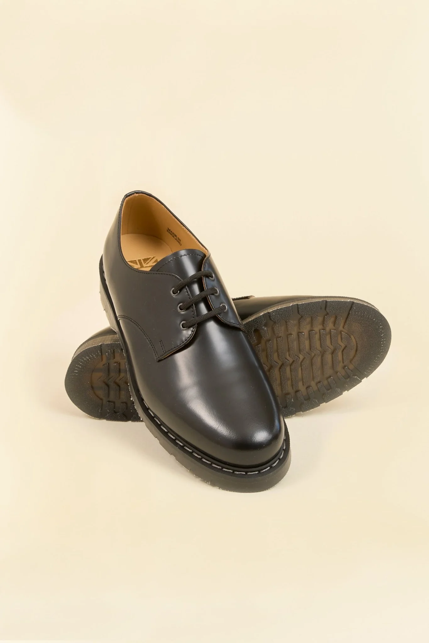 Solovair 3 Eye Gibson Shoe - Black Hi Shine - Image 4