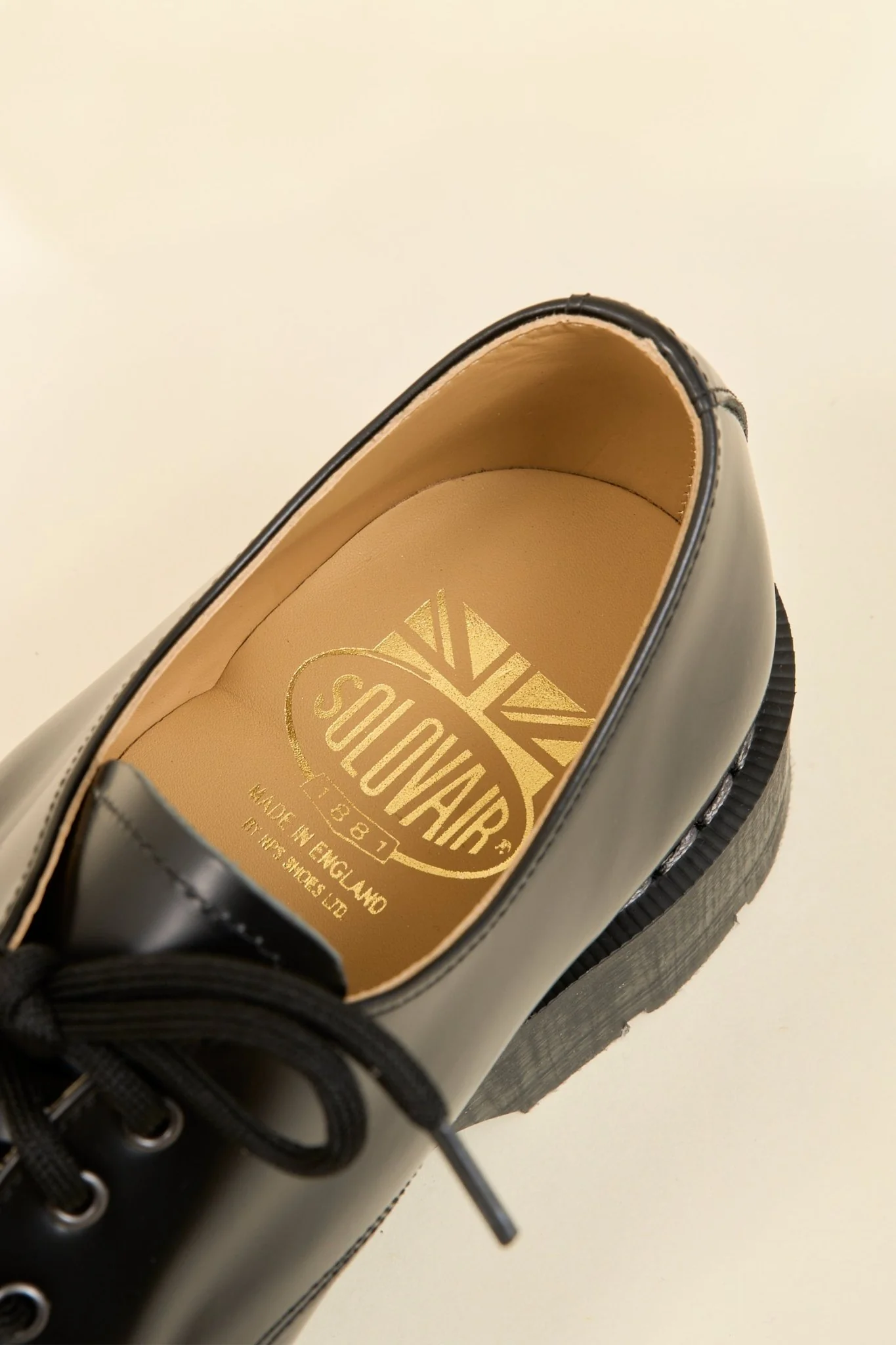 Solovair 3 Eye Gibson Shoe - Black Hi Shine - Image 7